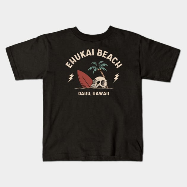 Vintage Surfing Ehukai Beach Oahu Hawaii // Retro Surf Skull Kids T-Shirt by Now Boarding
